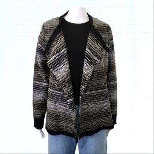 WOOLRICH Lambswool Cardigan Sweater Jacket Black/Grey/Cream Pattern Women's M